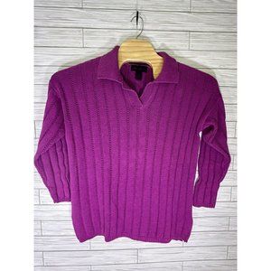 D & Co Denim & Company Women's Size Lg Purple V-Neck Cable Knit‎ Sweater